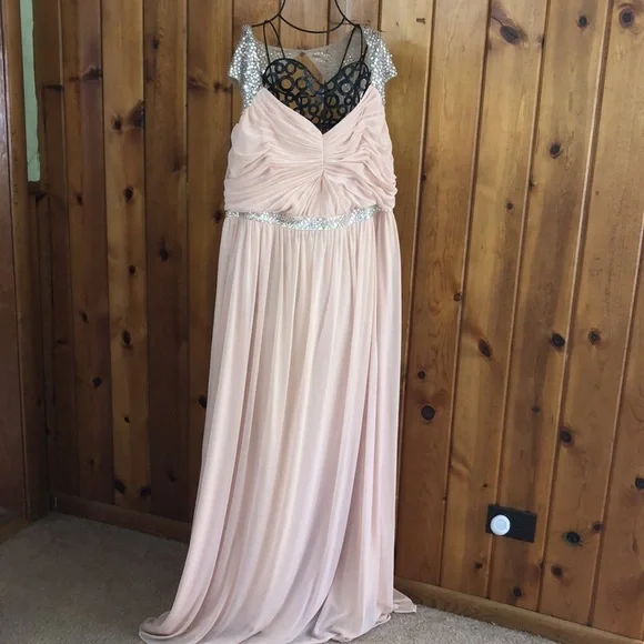 Adrianna Papell Long Dress Women’s Size 18 Pink Silver Sequins Gown bridesmaids‌ - Picture 5 of 15